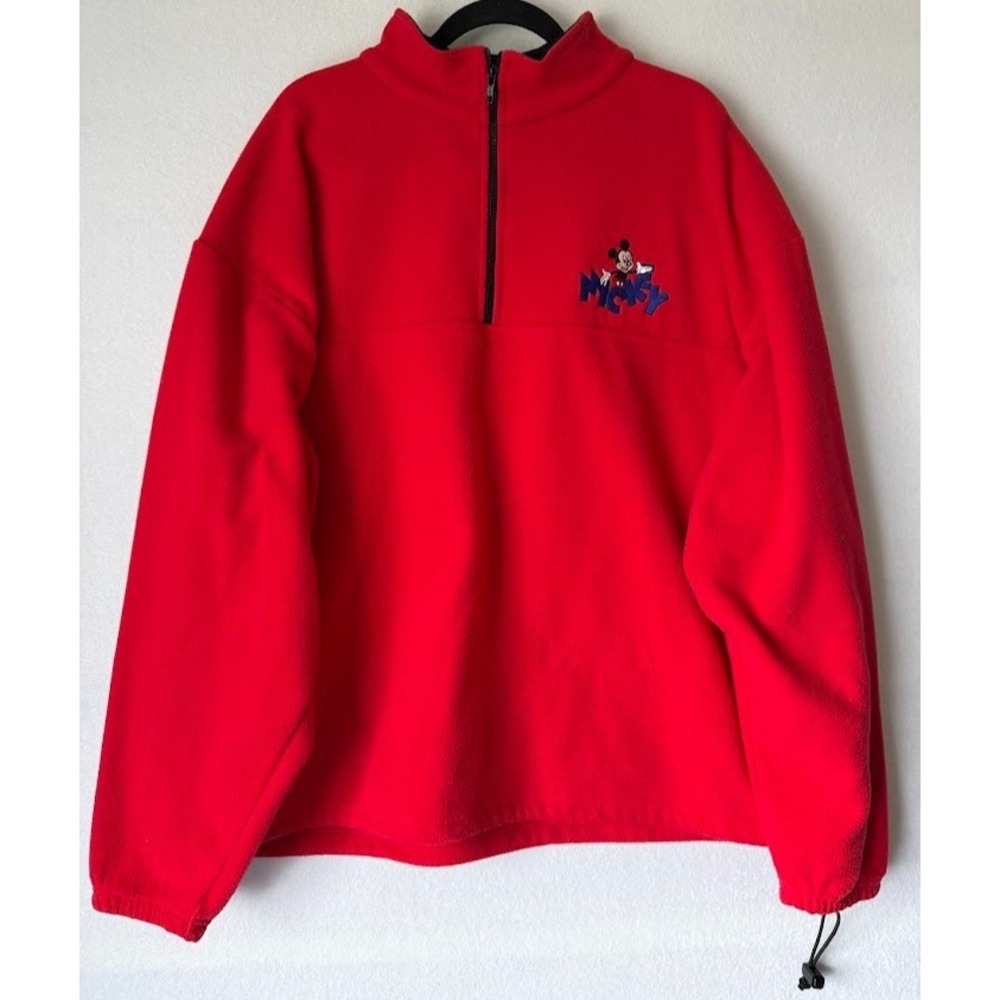 Disney Mickey Mouse Jacket Men XXL Red Fleece 1/4 Zip Pullover‎ Y2K Outewear